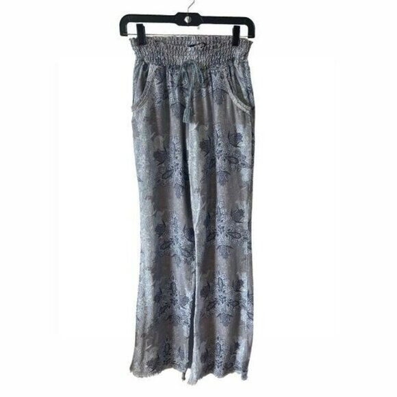 Rewash Wide Leg Smocked Waist Pants S Linen Blend Blues Boho Raw hem pockets - Picture 1 of 7